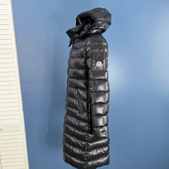 Moncler Moka Long Down Water Resistant Hooded Parka Coat Black Womens Size 0 - Picture 4 of 13